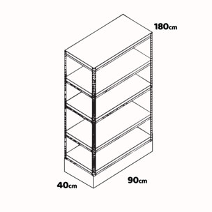 Brace 90 - Scaffale per carichi pesanti, in metallo e MDF, con 5 ripiani regolabili 180x90x40 cm