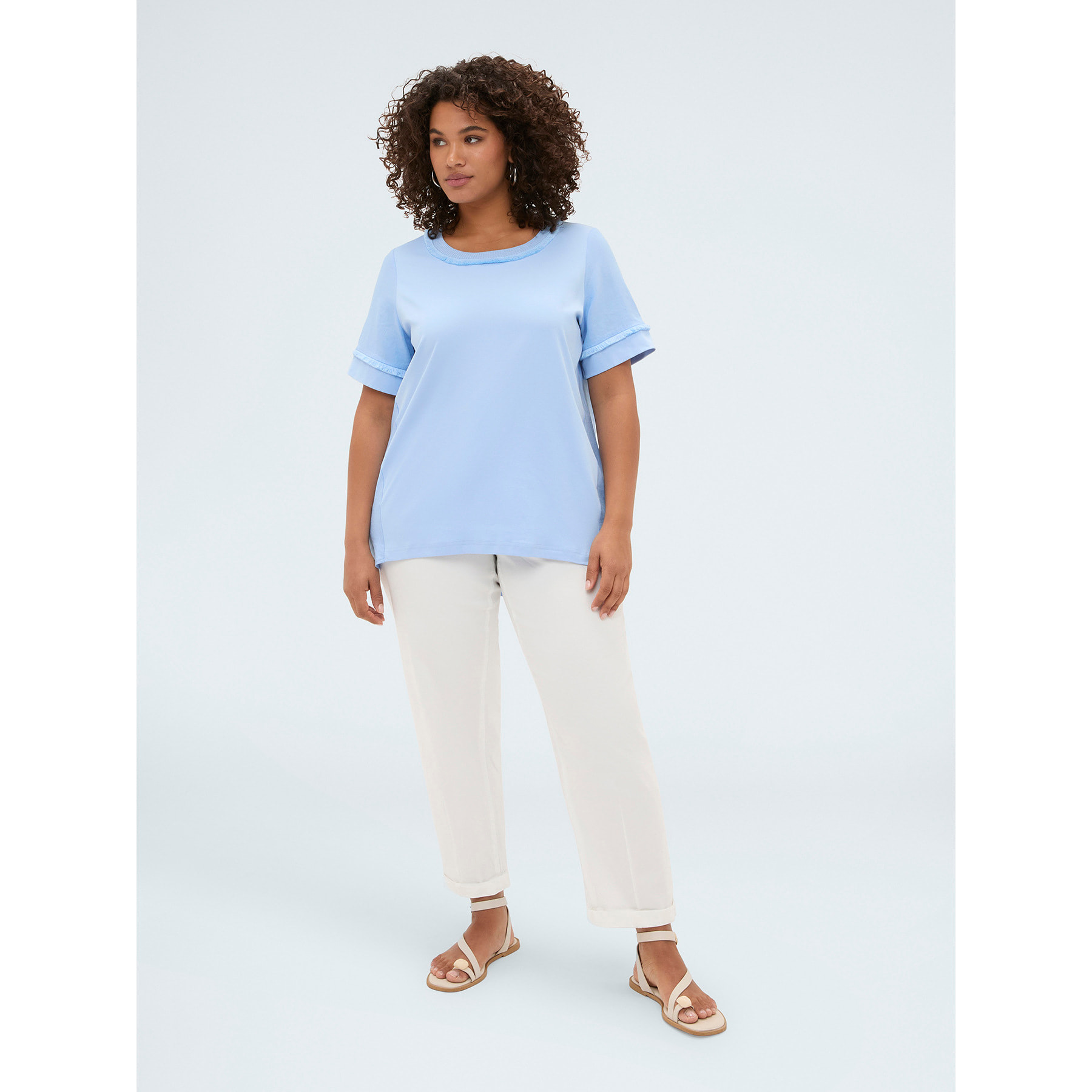 Fiorella Rubino - Camiseta bimaterial en mezcla de lino - Light - blue