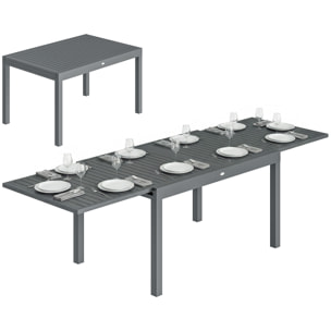 Mesa de Jardín Extensible 135/270x90 cm, Mesa de Comedor Exterior Extensible Rectangular de Aluminio, con Superficie de Lamas para 6-10 Personas, para Patio, Terraza, Gris Oscuro