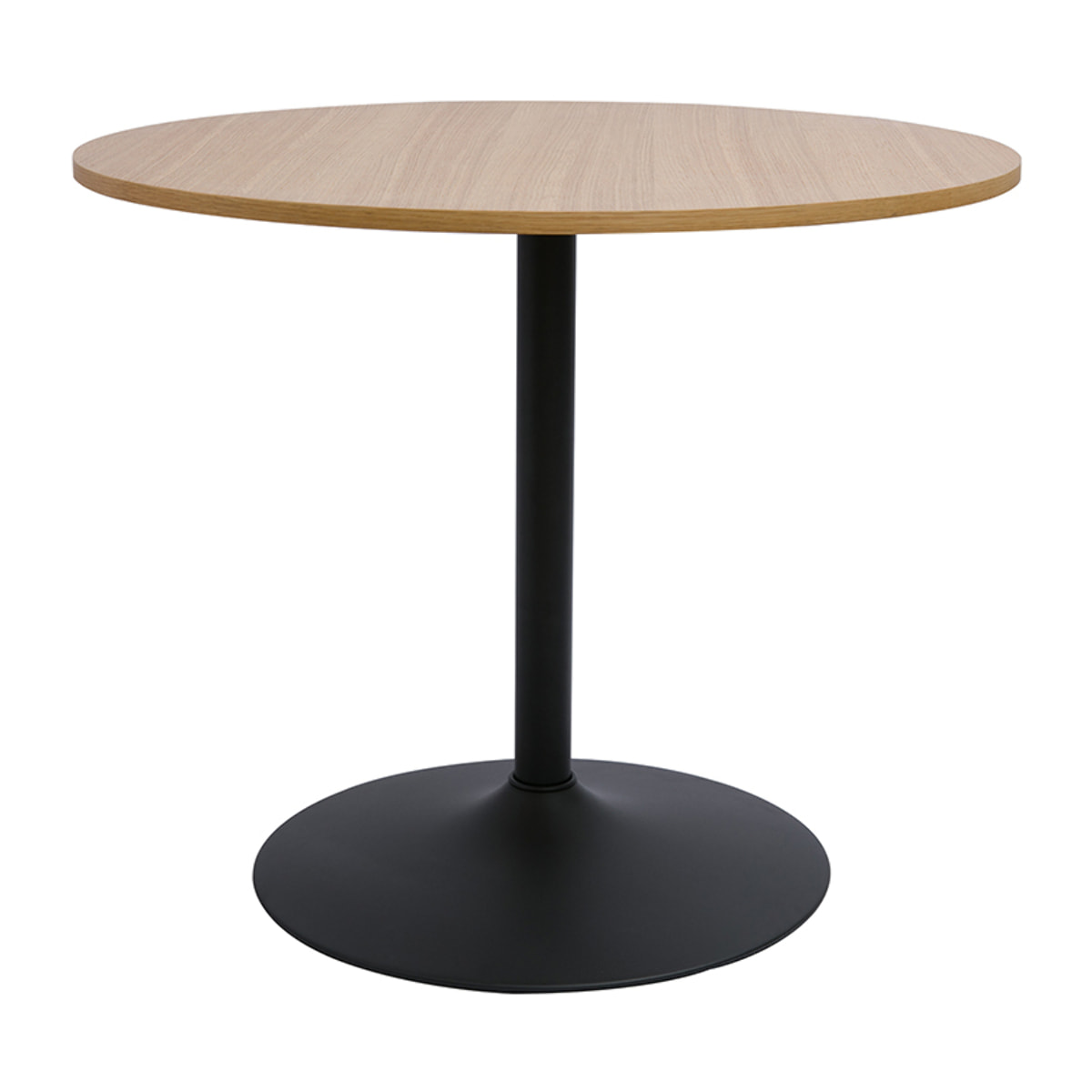 Table à manger design ronde en bois clair chêne et métal noir D90 cm CALISTA