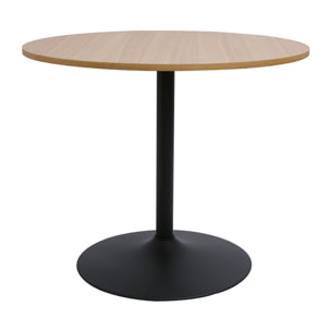 Table à manger design ronde en bois clair chêne et métal noir D90 cm CALISTA