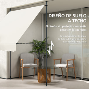Toldo Manual Retráctil 2x1,2 m Toldo Exterior Terraza Enrollable Altura Ajustable con Manivela 210-310 cm Protección UV30+ Sin Taladro para Jardín Balcón Patio Crema