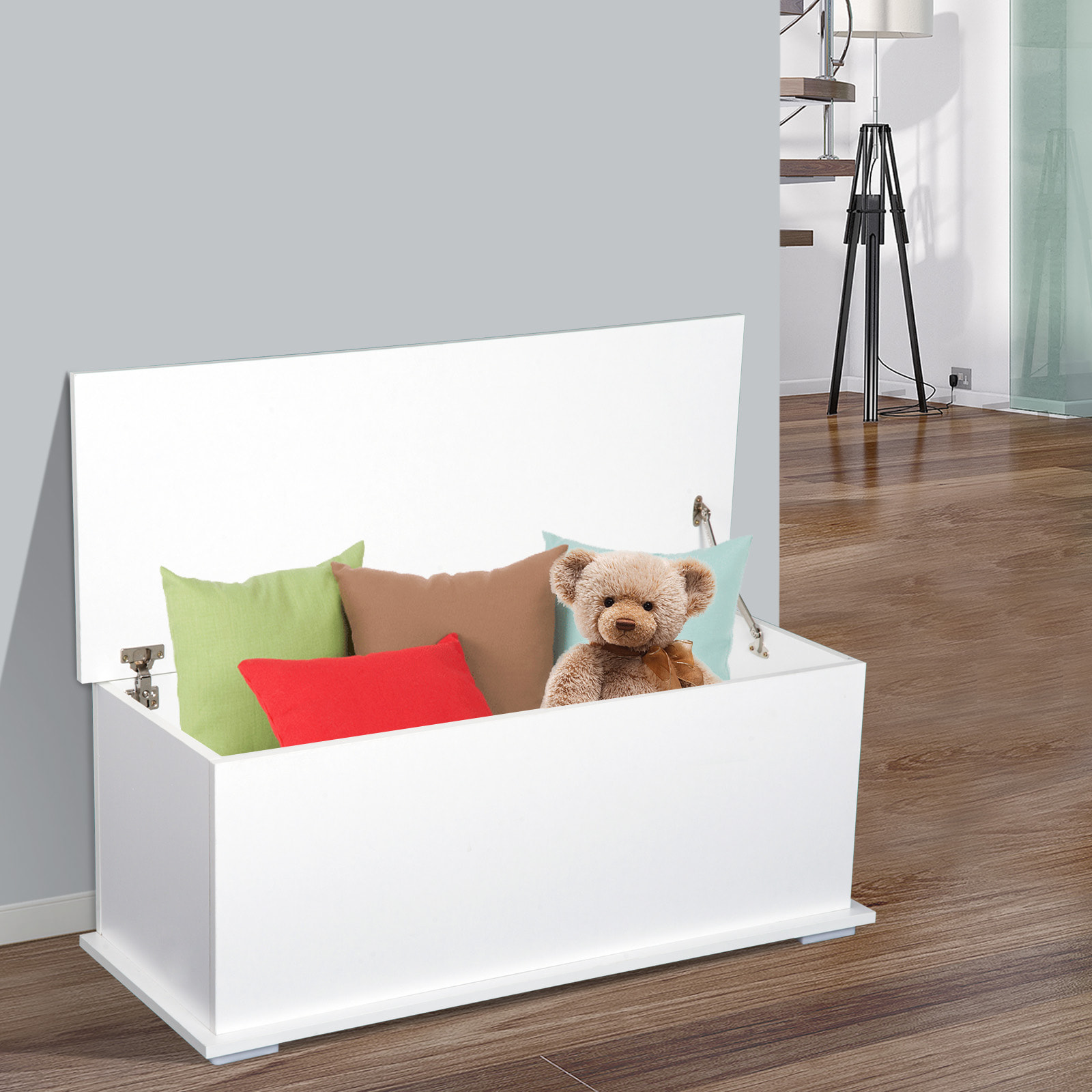 HOMCOM Coffre malle de rangement coffre à jouets dim. 100L x 40l x 40H cm panneaux particules blanc