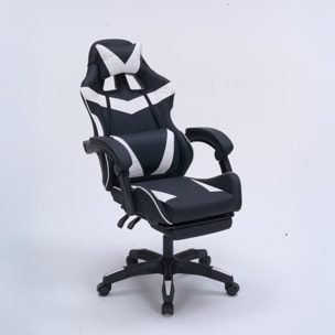Chaise gaming de bureau ergonomique inclinable noir et blanc JOAO