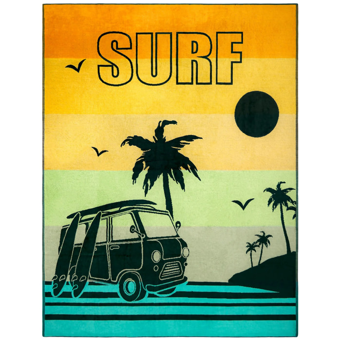 Serviette de plage XL éponge velours Jacquard Multicolore 140x180 400g/m² - Yari