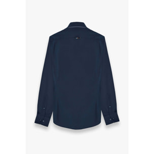 Camicia Uomo 1 Bottoni Button Down Slim Popeline Stretch Unito Blu