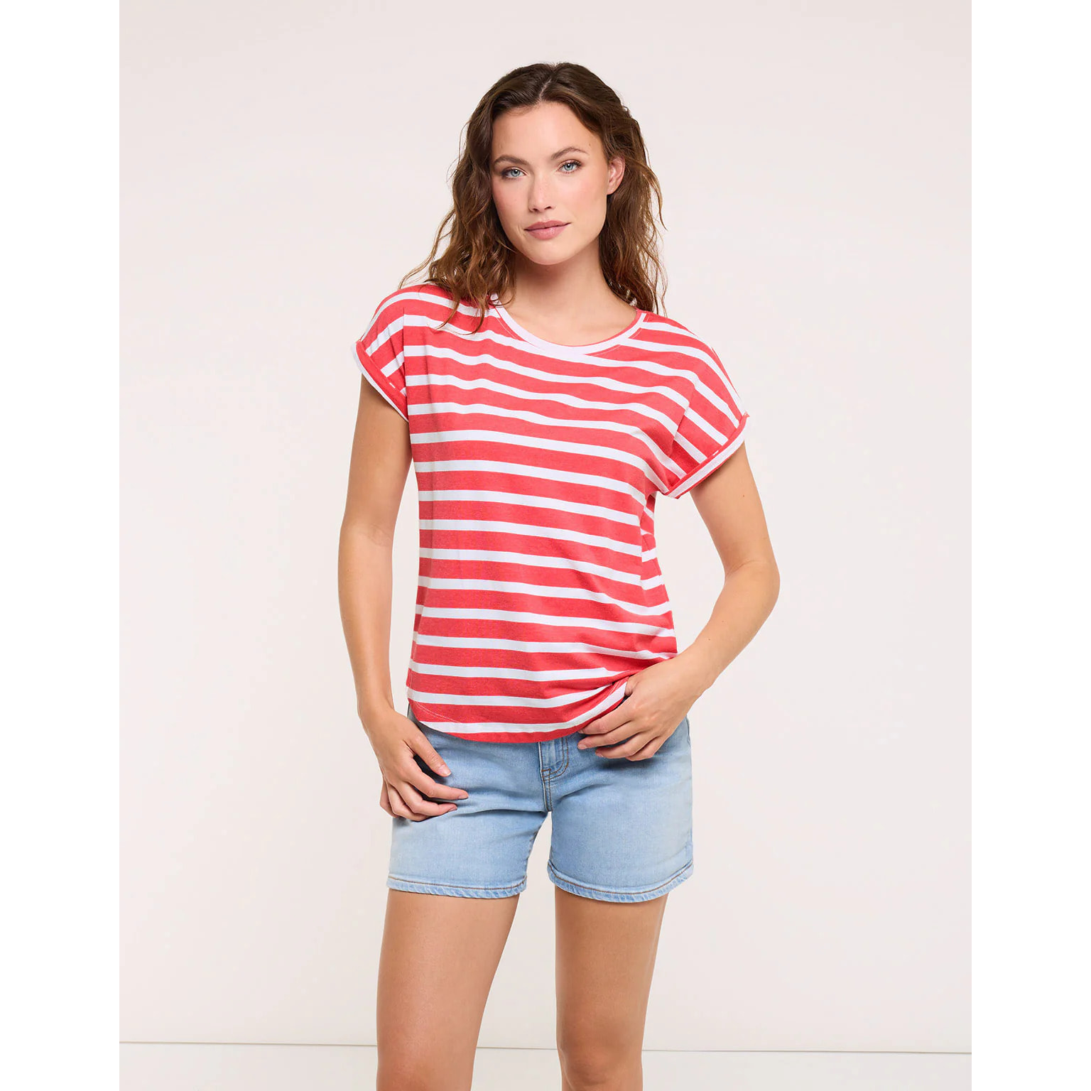 Camiseta Manga Corta de Rayas Coral - Madonna