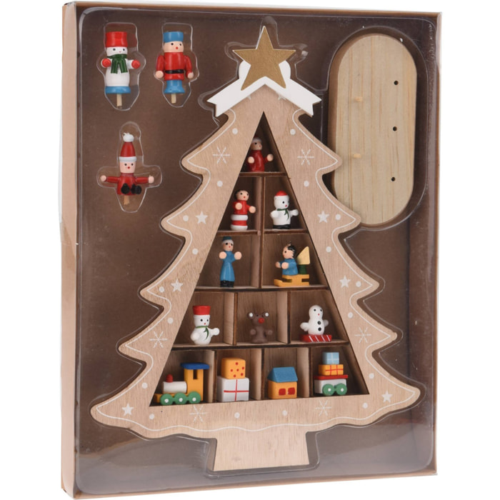 árbol de madera con decoración colgante en color natural h. 30,5cm