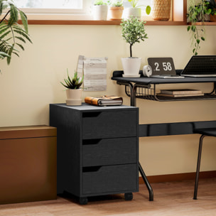 Caisson bureau mobile avec 3 tiroirs, meuble rangement bureau sur roulettes pour documents et imprimante, 40x50x57,5cm, noir