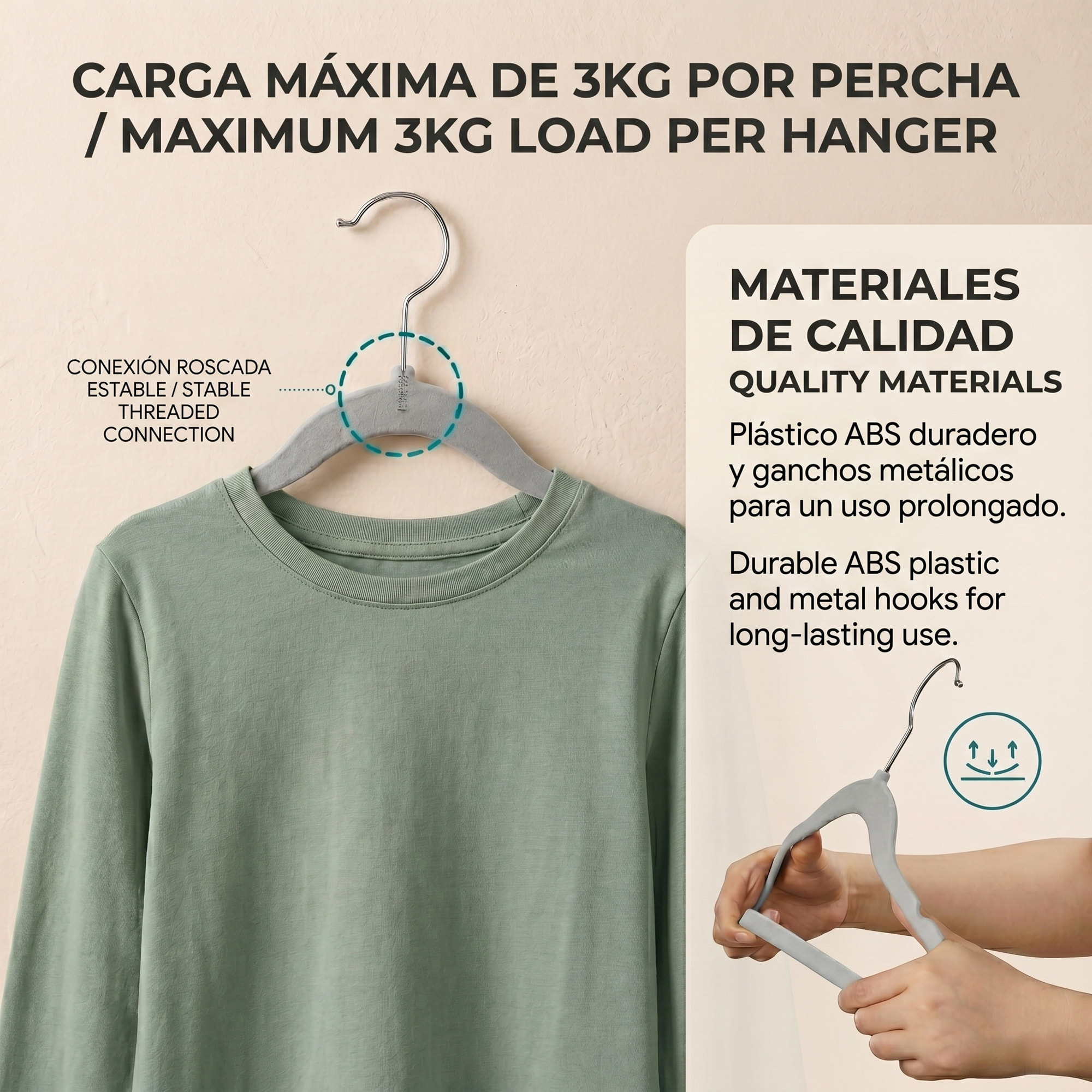 Set de perchas infantiles de terciopelo - Antideslizantes y finas con ganchos giratorios