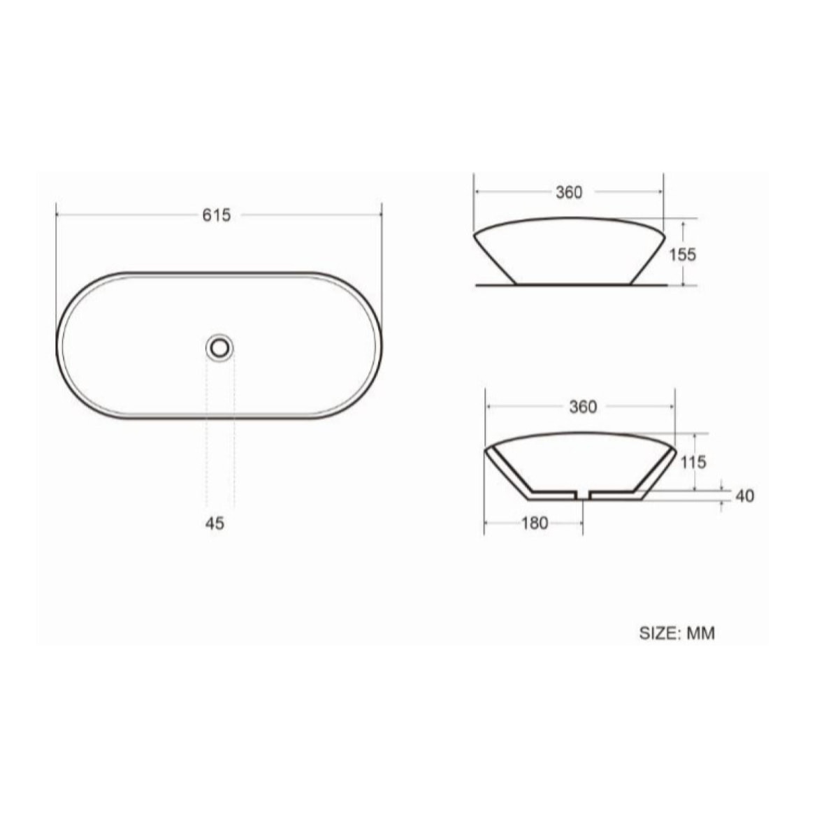 Infinitio Vasque à poser 61,5x36 cm ovale, sans trop-plein, Noir mat (SATINF61536BKM)