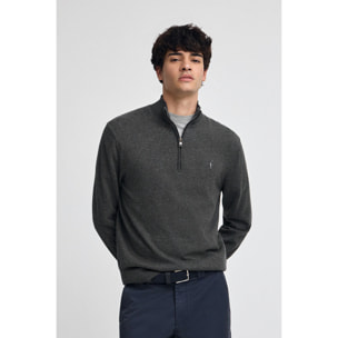 Jersey gris oscuro vigoré de algodón con cuello de media cremallera y bordado Rigby Go