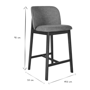 Tabourets de bar en tissu effet velours texturé gris et bois foncé H69 cm (lot de 2) TIEGA