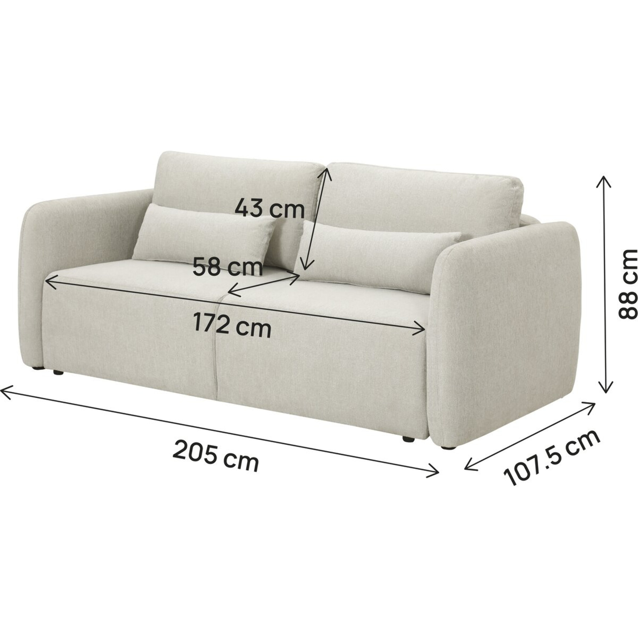 Canapé droit convertible en tissu "Concorde" 3 places - Beige