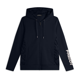 Felpa donna chiusura zip e cappuccio con inserti floreali