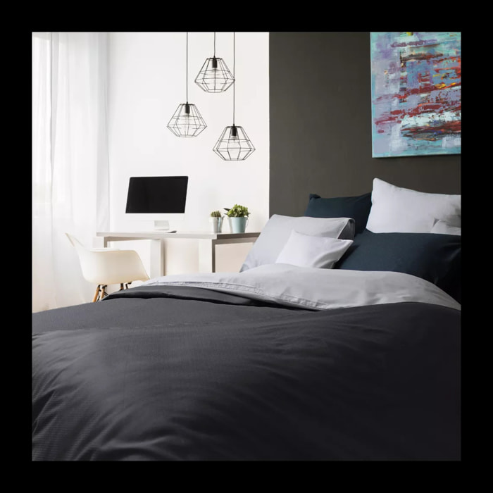Housse de couette satin de coton motif jacquard anthracite Vibrato titane