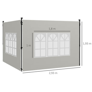 Outsunny Paredes Laterales para Carpa 3x3 m y 3x6 m Juego de 2 Paredes para Cenador con Ventanas 293x193 cm Blanco