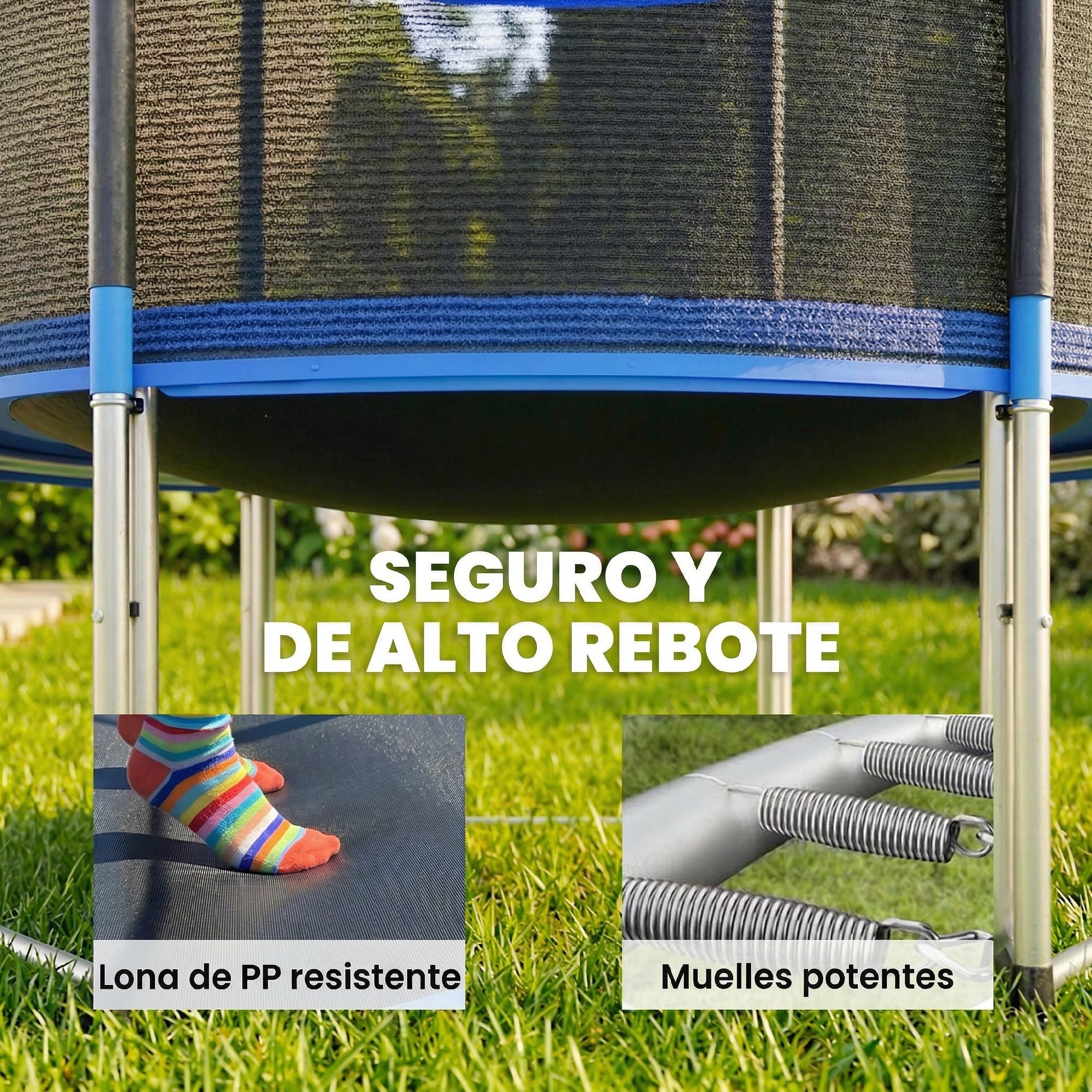 Cama Elástica para Niños Exterior Ø183 cm, Trampolín para Niños de +6 Años con Red de Seguridad, Escalera, Acolchado de Muelles y Marco de Acero Galvanizado, Carga 80 kg