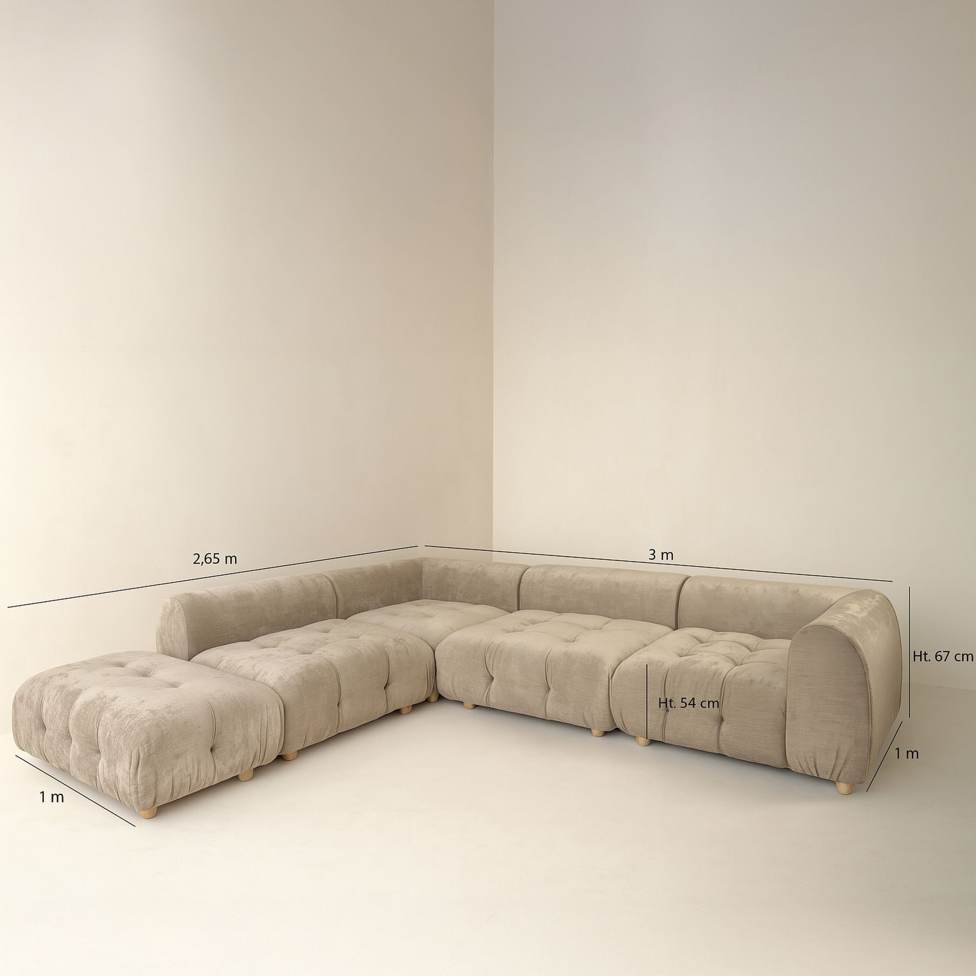 Canapé 5 places en velours beige TWIGGY