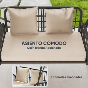 Columpio de Jardín de 2 Plazas Balancín de Jardín Exterior con Toldo Retráctil Cojines y Estructura de Acero con Ratán PE Anti-UV para Balcón Terraza Patio Carga 240 kg 149x121x180 cm Caqui