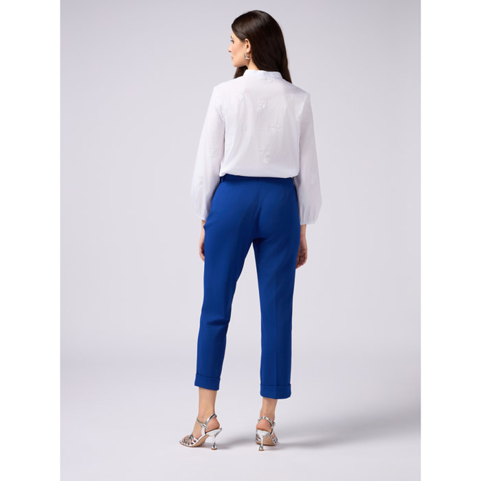 Oltre - Pantalones regular en tejido scuba crepé - Azul aciano