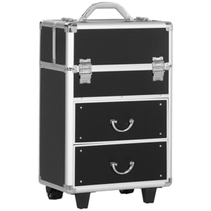 Maleta de Maquillaje Profesional Estuche para Cosméticos con Ruedas Trolley Maquillaje con 6 Cajones Extensibles Cerradura 2 Llaves y Asa Retráctil 36x23x58 cm Negro