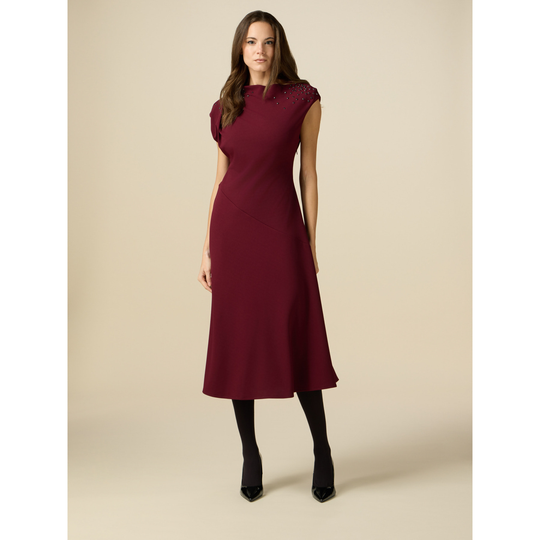 Oltre - Scuba fabric midi dress with bezels - Burgundy