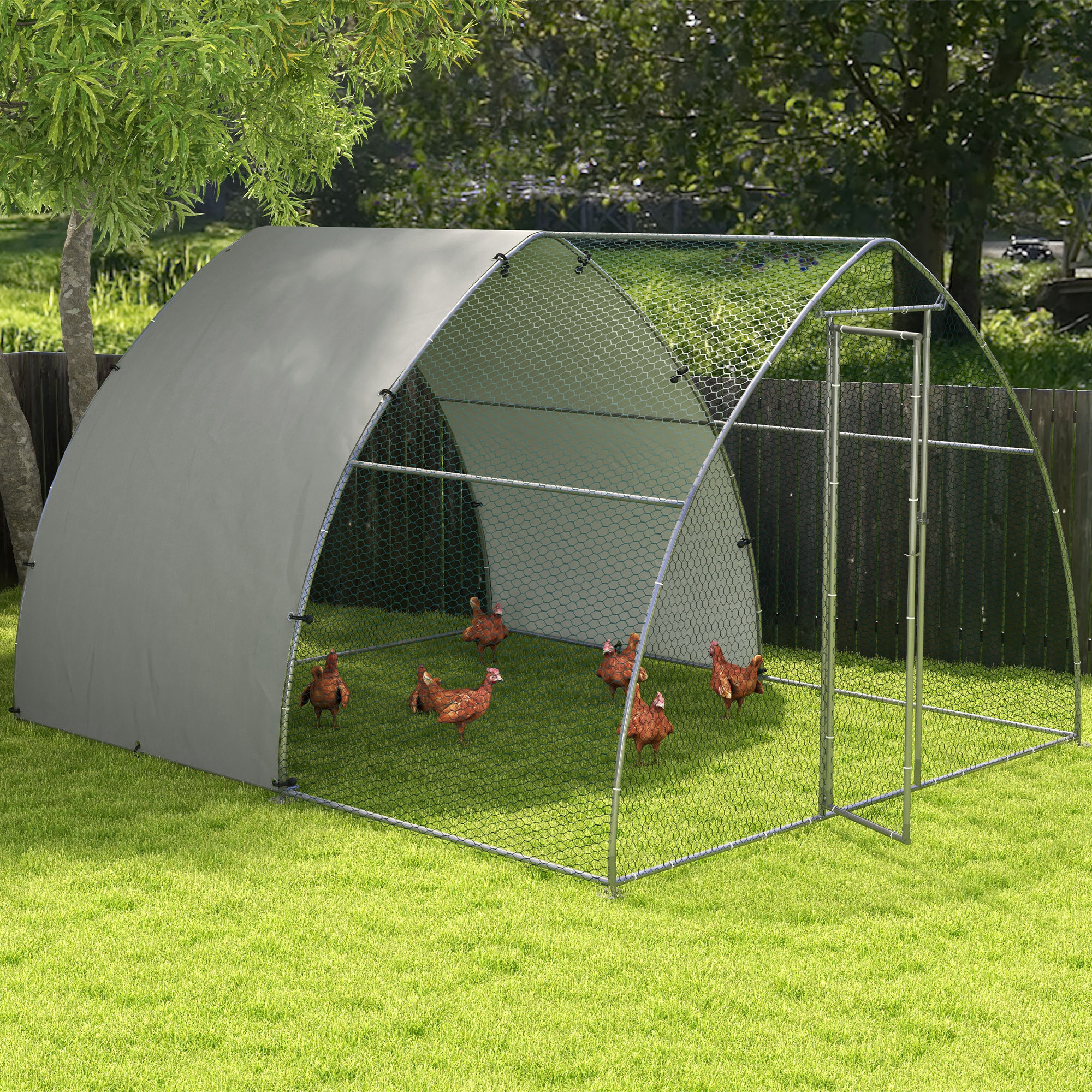 Gallinero para Exterior Gallinero para Gallinas de Acero Galvanizado Cubierta de Tela Oxford Resistente a los Rayos UV e Impermeable para Patio Plata