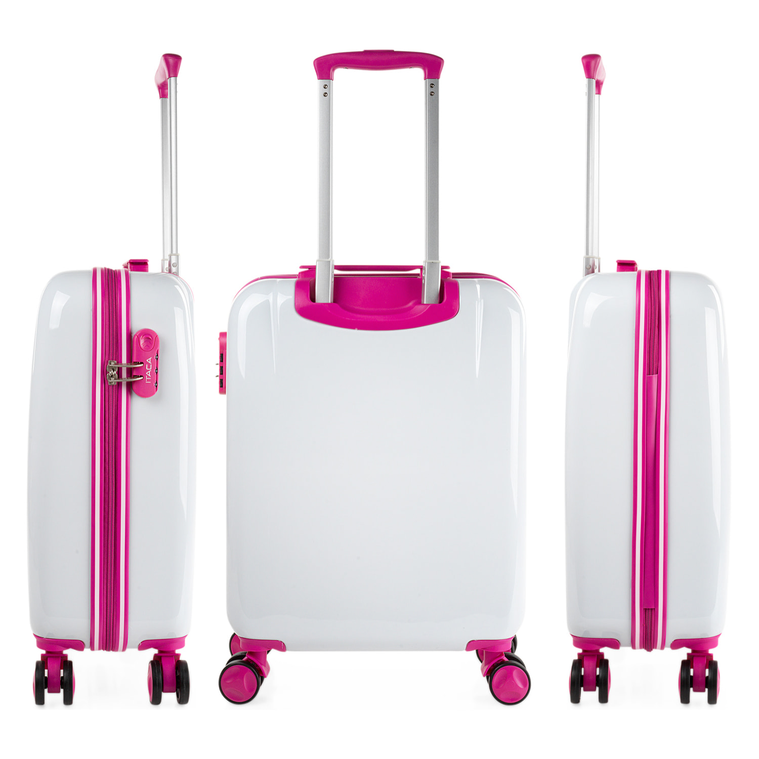 Juego De Maletas Pc Itaca Base Blanco/Fucsia Blanco Dots