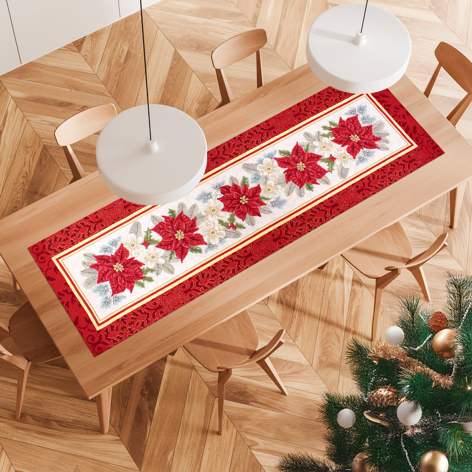 Runner Natalizio Stella di Natale 40x140 cm Gobelin Jacquard