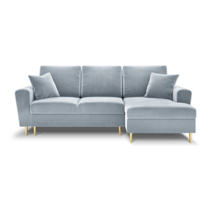 Canapé d'angle droit convertible avec coffre de rangement "Kyoto" 4 places en velours bleu clair