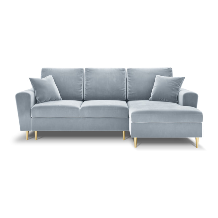 Canapé d'angle droit convertible avec coffre de rangement "Kyoto" 4 places en velours bleu clair