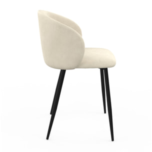 Chaises Léona velours crème pieds métal noirs - lot de 2