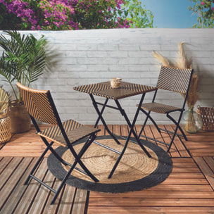 Table Pliante Tressee Noir Et Naturel