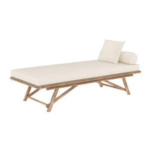 Banquette de jardin en bambou avec matelas blanc - Vadella