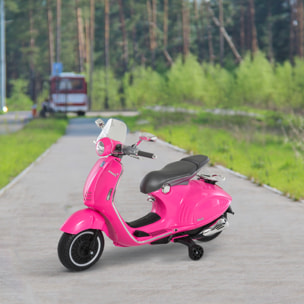 Scooter moto électrique enfant Vespa 6V 30W 2 roulettes auxiliaires effets sonores lumineux rose