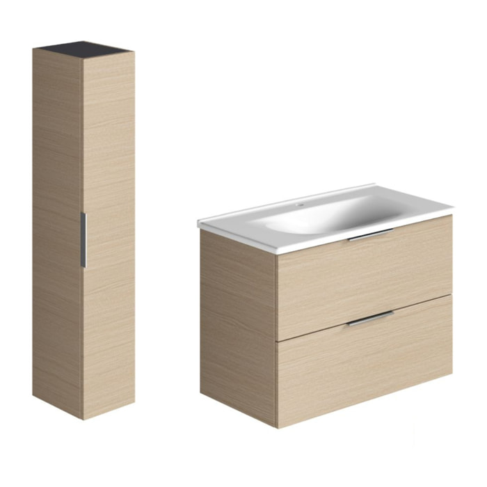 Meuble vasque 90 cm BURGBAD Olena chêne clair + colonne de salle de bain