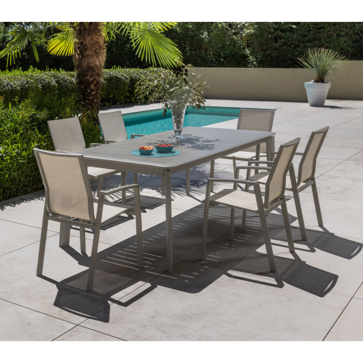 Ensemble table et chaises de jardin  - gris - ROME