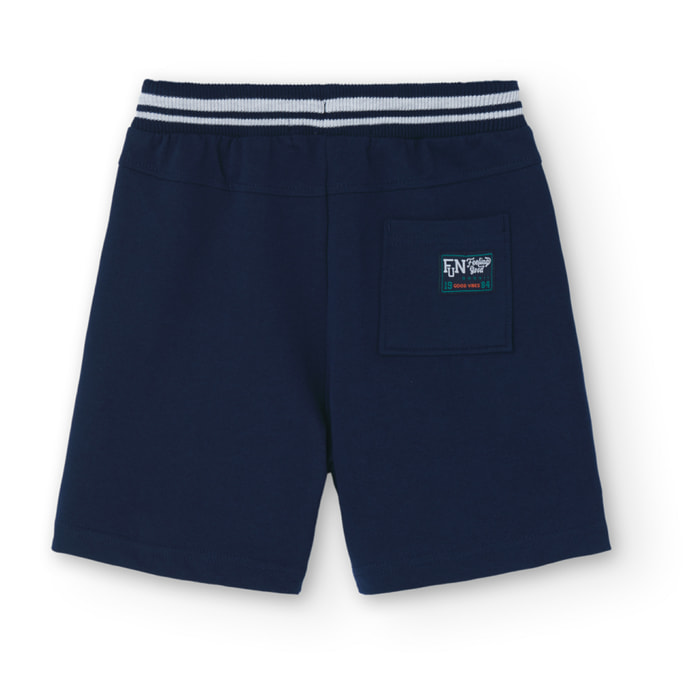 Bermudas niÃ±o, felpa, estampado, azul marino