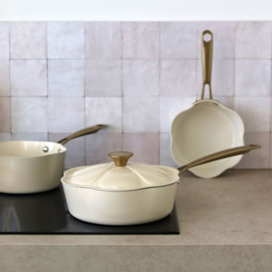 Sauteuse en aluminium recyclé beige 24cm en forme de fleur DAHLIA