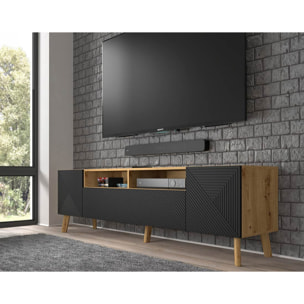 Velato - meuble tv - bois et noir - 195 cm - Bois / Noir