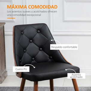 Set de 2 Sillas de Comedor Sillas de Cocina Modernas con Asiento Tapizado en PU y Patas de Acero para Salón Oficina Dormitorio Carga 120 kg 50,5x59x82 cm Negro