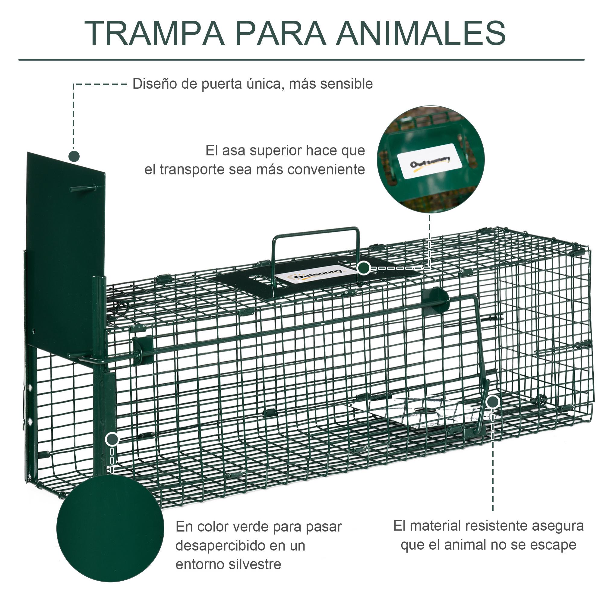 Trampa para Animales Vivos con Puerta Asa para Conejos Visones Zorros 60x18x20cm