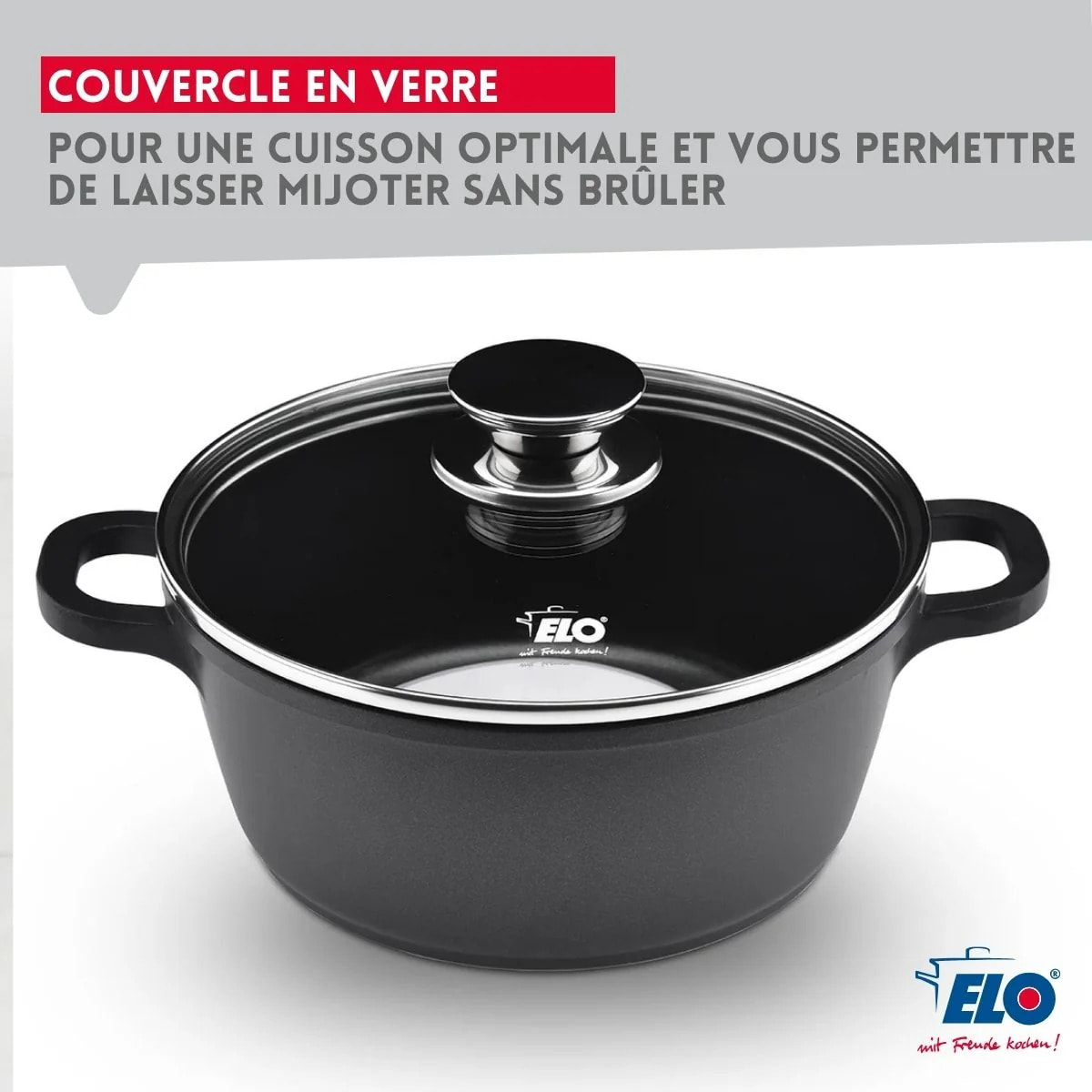 Set de 3 faitouts 16 cm 20 cm et 24 cm sans PFAS avec couvercles en verre Elo Alucast