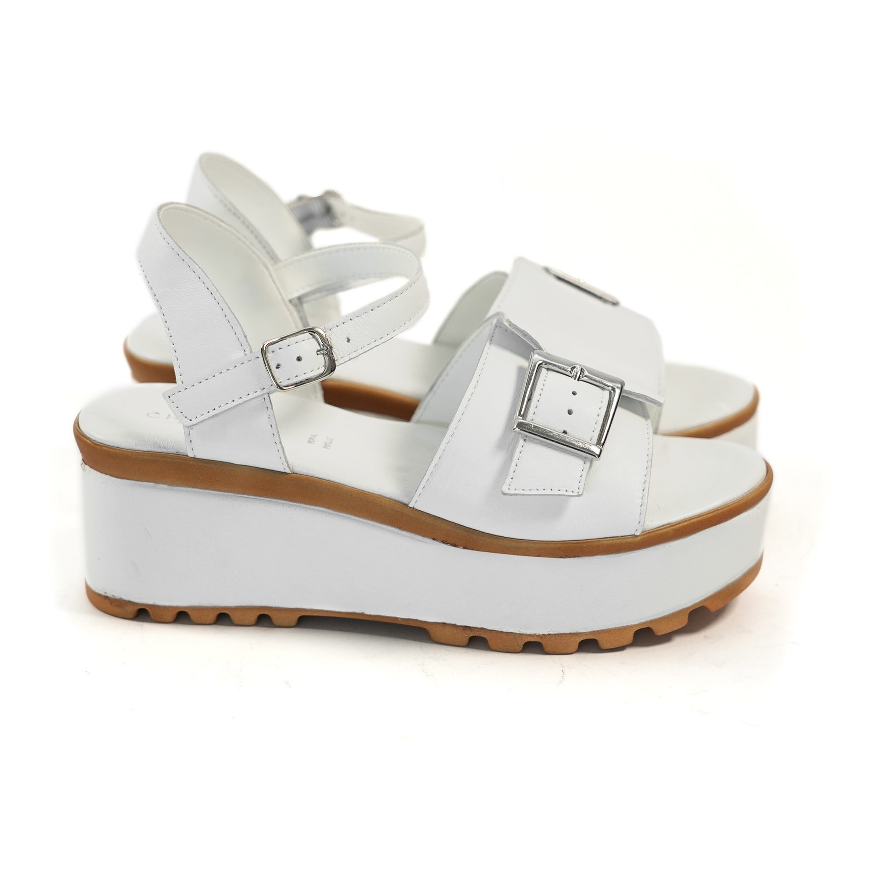 SANDALO FIBBIA VERA PELLE BIANCO