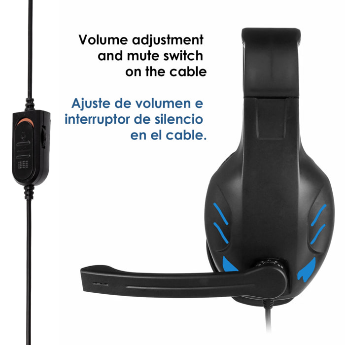 Headset IN-968. Auriculares gaming con micro, conexión minijack y luces LED, para PS4, smartphone, tablet, PC, etc.