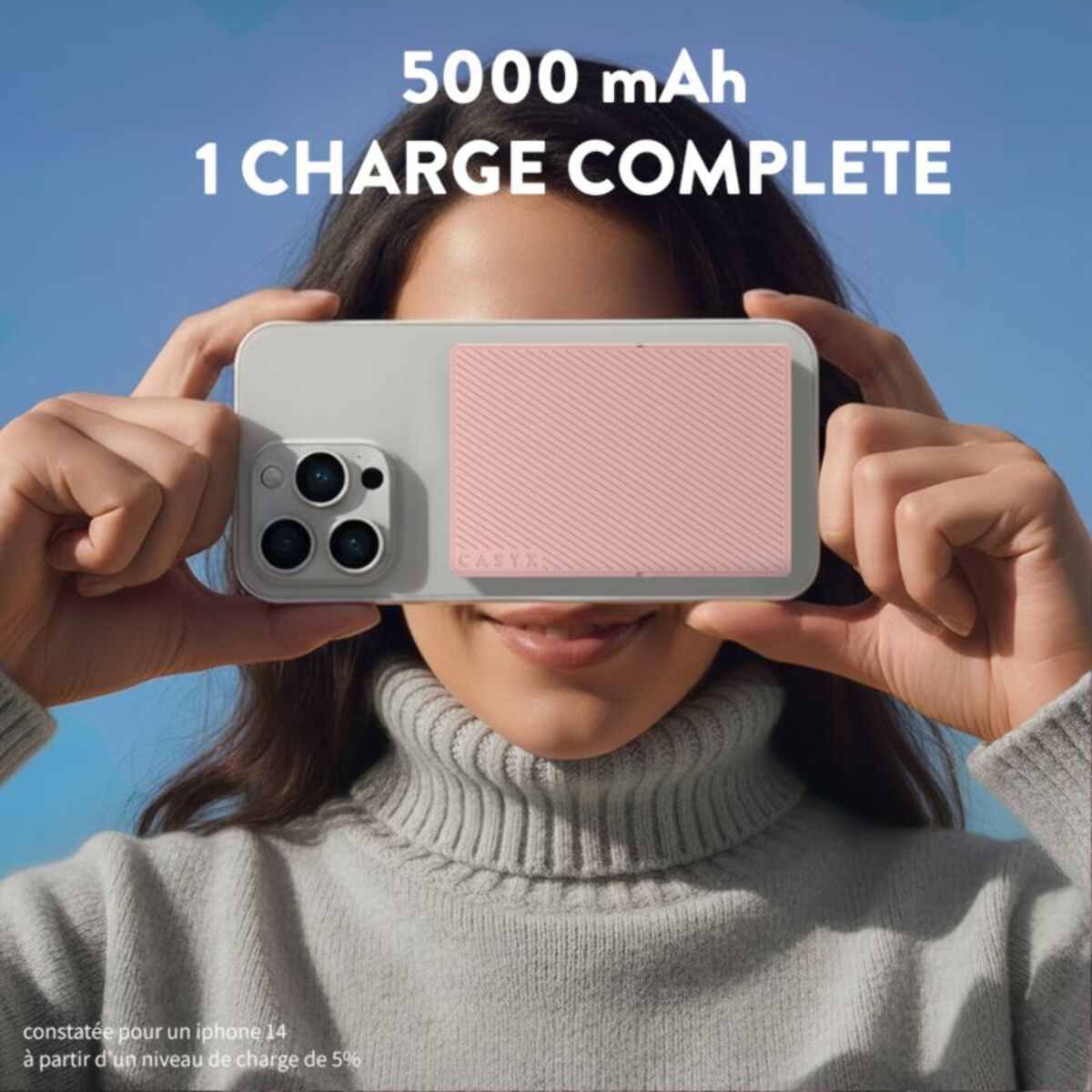 Batterie externe CASYX 5000 mAh Qi2 MagSafe avec bequille rose