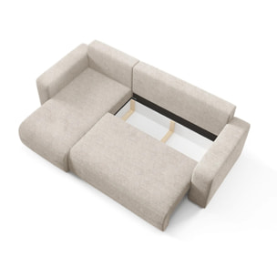 GLORIA - Canapé d'angle gauche convertible 4 places en tissu beige