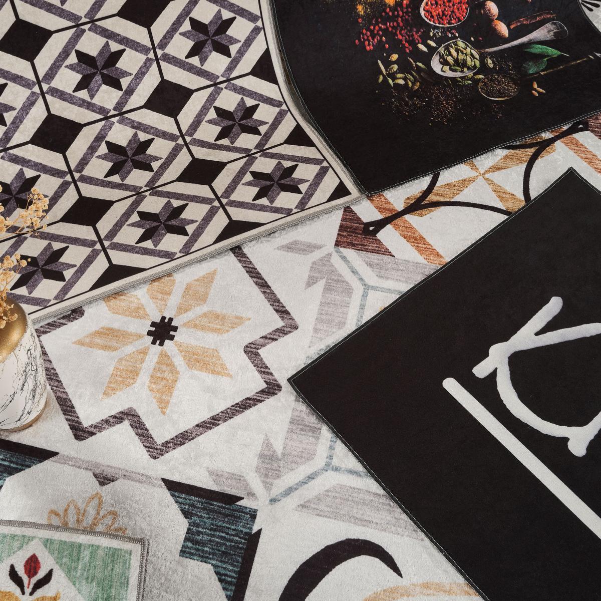 Tapis entrée motif géométrique, texture kilim, PEZA, design original