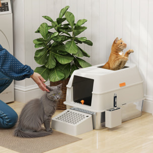 PawHut Arenero para Gatos Cubierto de Acero Inoxidable Caja de Arena para Gatos Arenero Cerrado para Gatos con Paso de Salida y Pala de Acero Inoxidable Gris Claro